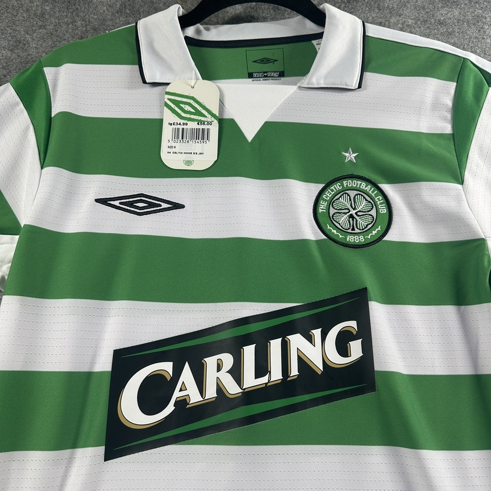 Umbro Celtic FC Football Shirt‎ Mens Small Green White 2004 2005 Carling Jersey